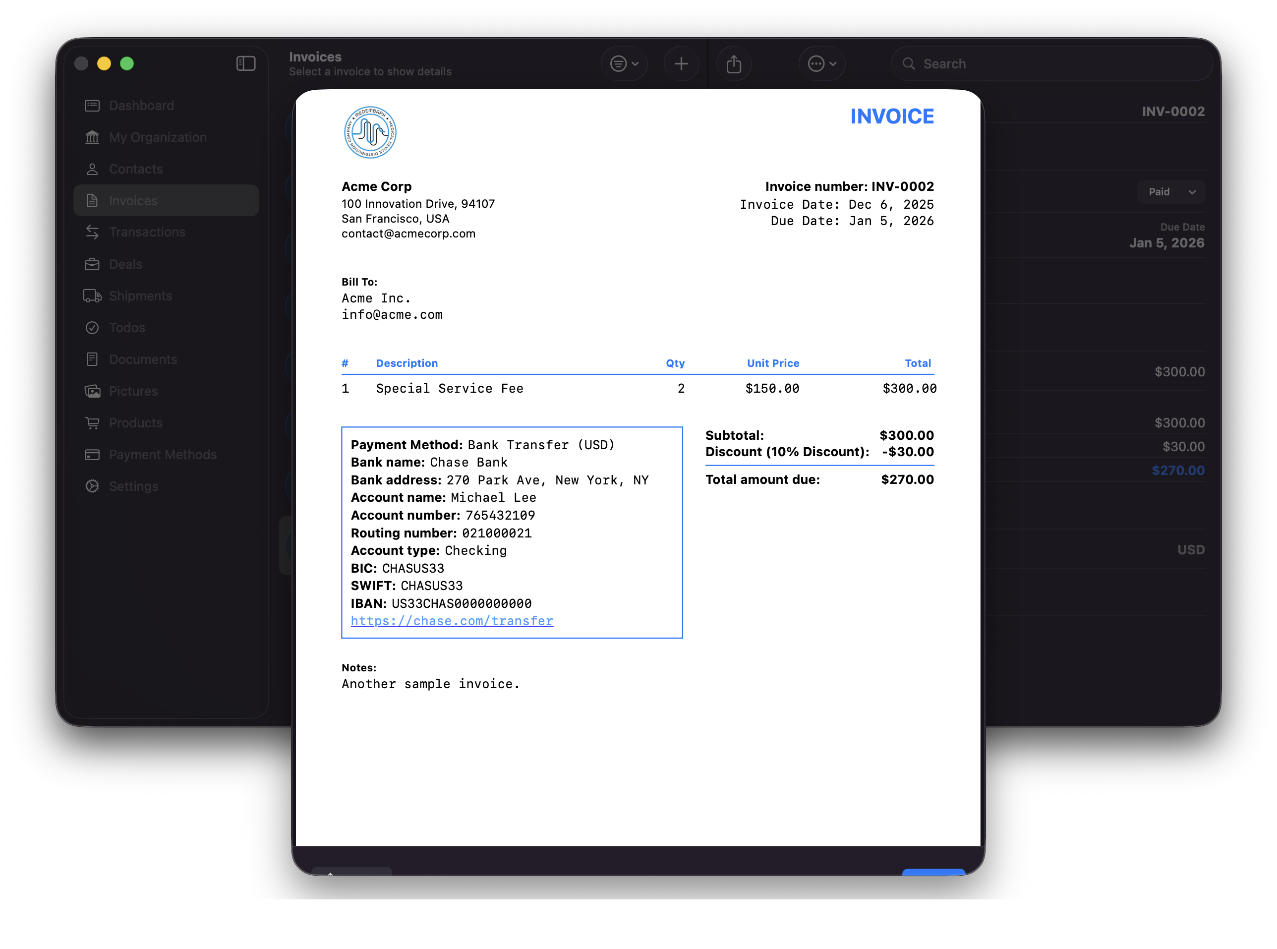 REARM invoice PDF preview on Mac